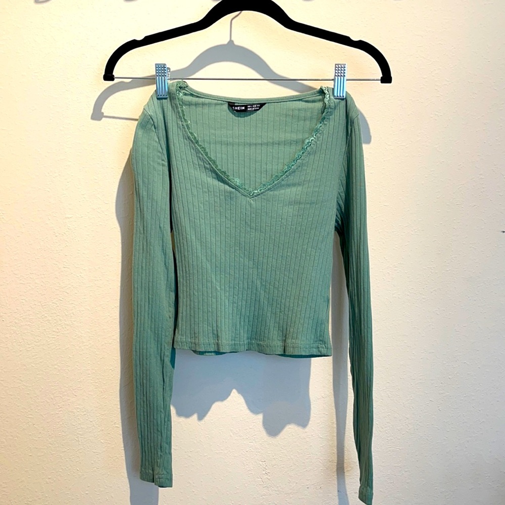 Lace Detail Mint Long Sleeve